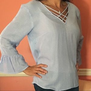 SO CUTE Blue striped top 3/4 sleeve large